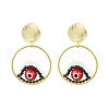Evil Eye Handmade Glass Seed Beads Dangle Stud Earrings EJEW-MZ00371-3
