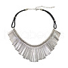 Alloy Long Tassel Bib Black Waxed Cord Necklaces FS-WGA960C-01-5