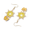 Flower with Butterfly 304 Stainless Steel Glass Seed Beads Dangle Earrings EJEW-MZ00417-04-4