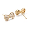 Bowknot Sparkling Cubic Zirconia Stud Earrings for Girl Women EJEW-H126-07G-2