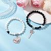 2Pcs Valentine's Day Natural Mashan Jade & Black Onyx Round Beads Stretch Bracelets for Couple BJEW-JB11649-1