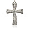 Tibetan Style Alloy Rhinestone Claddagh Cross Big Pendants RB-J128-01AS-1
