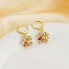 Elegant Brass Colorful Cubic Zirconia Flower Hoop Earrings WL8589-2