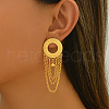 Flat Round with Chain Charm Alloy Dangle Stud Earrings MO1594-4