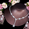 Rectangle Brass Micro Pave Clear Cubic Zirconia Pendant Necklaces & Stud Dangle Earrings Sets FS-WG06681-01-2