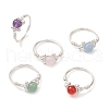 5Pcs 5 Styles Round Natural Gemstone Ring RJEW-JR00709-1