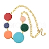 Summer 304 Stainless Steel Colorful Enamel Flat Round Link Chain Necklaces NJEW-S452-01G-2
