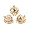 Heart with Eye Brass Micro Pave Clear Cubic Zirconia Pendants KK-G419-07G-2