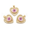 Heart with Eye Brass Micro Pave Clear Cubic Zirconia Pendants KK-G419-07G-2
