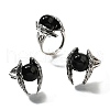 Natural Obsidian Wings Adjustable Rings RJEW-K241-04AS-09-4