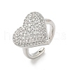 Heart Brass Micro Pave Cubic Zirconia Cuff Rings for Women RJEW-A069-12P-02-4