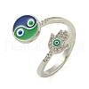 Yin-yang & Hamsa Hand with Evil Eye Enamel Rotatable Cuff Rings for Women RJEW-M016-06P-2