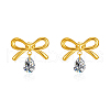 Simple Design Stainless Steel Bowknot with Clear Cubic Zirconia Teardrop Dangle Earring Studs for Women ET2385-2-3