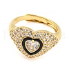 Enamel Heart Adjustable Ring with Clear Cubic Zirconia RJEW-Q781-01G-01-2