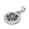 Flat Round with Flower 304 Stainless Steel Pendants STAS-M121-03P-2