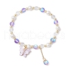 Frosted Dyed Synthetic Moonstone & Shell Pearl Round Beads Stretch Bracelets BJEW-JB11822-03-2