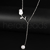 Elegant Stainless Steel Tulip Flower Link Chain Imitation Pearl Tassel Necklaces for Women's Daily Wear TI9112-2-2