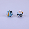 Printed Round with Flower Pattern Silicone Focal Beads SI-JX0056A-163-1