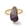 Natural Amethyst Nuggets Open Cuff Rings RJEW-M155-01G-2