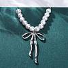 304 Stainless Steel & ABS Imitation Pearl Beaded Bowknot Pendant Necklaces NJEW-R026-27P-3