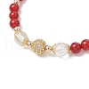 Natural Carnelian Round Beaded Charm Bracelets for Women BJEW-JB11931-02-4