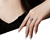 Rhodium Plated 925 Sterling Silver Snake Open Cuff Rings with Cubic Zirconia RJEW-F150-76P-4