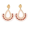 Woven Glass Beaded Teardrop Dangle Stud Earrings EJEW-A105-08G-01-1