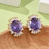 Oval Brass Micro Pave Cubic Zirconia Stud Earrings for Women EJEW-G428-27G-03-2