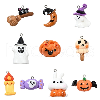 20Pcs 10 Styles Halloween Theme Opaque Resin Pendants RESI-YW0001-86-1
