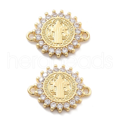 Rack Plating Brass Micro Pave Clear Cubic Zirconia Religion Virgin Mary Connector Charms KK-H449-61G-03-NR-1