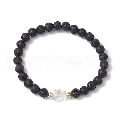 6mm Round Natural Lava Rock Beaded Stretch Bracelets BJEW-JB10669-1