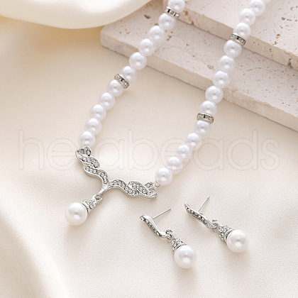 Angel Wing Alloy Crystal Rhinestone & Plastic Imitation Pearl Pendant Necklaces & Stud Dangle Earrings Sets FS-WG4A79B-02-1