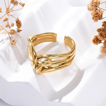 Knot 304 Stainless Steel Open Cuff Ring RJEW-Z082-01C-G-1