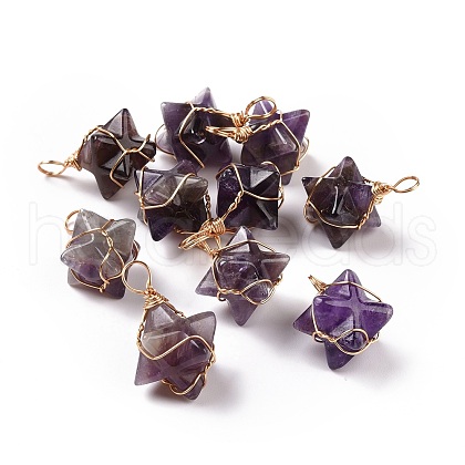 Natural Amethyst Copper Wire Wrapped Pendants G-B041-02G-12-1