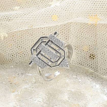 Brass Micro Pave Clear Cubic Zirconia Open Cuff Rings for Women Men KK-B124-12P-1