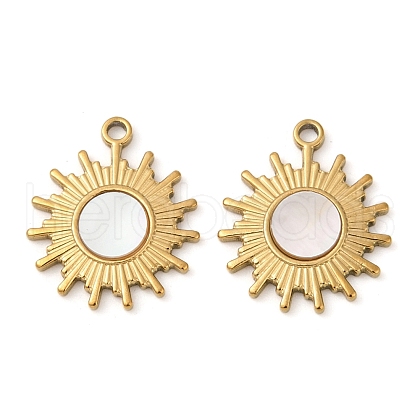 304 Stainless Steel Natural White Shell Pendants STAS-L288-15G-02-1