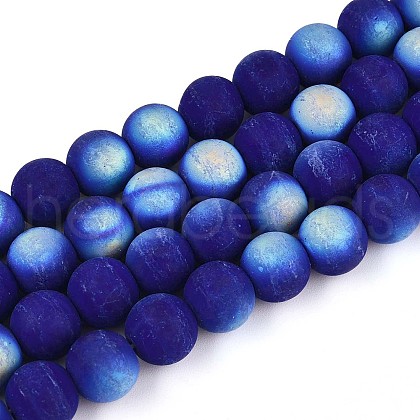 Frosted Opaque Glass Beads Strands GLAA-T032-P10mm-MBB03-1