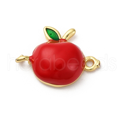 Brass Red Enamel Connector Charms KK-I276-13G-02-1