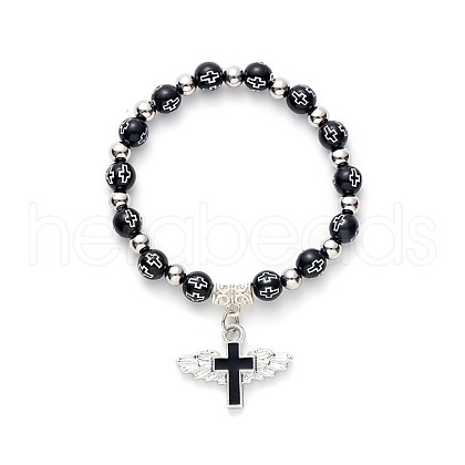 Gold acrylic cross bead bracelet angel cross prayer bead bracelet NW4525-1-1