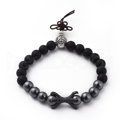 Natural Black Agate Beads Stretch Bracelets BJEW-JB04793-1