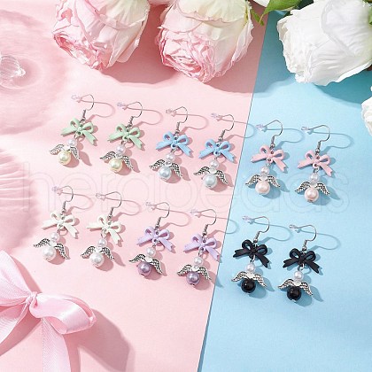 Spray Painted Alloy Bowknot Dangle Earrings EJEW-JE06414-1