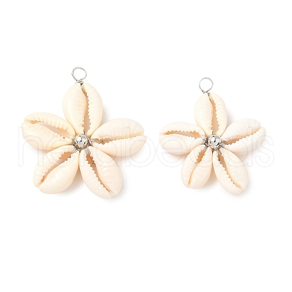 Natural Mixed Cowrie Shell Pendants PALLOY-JF03859-02-1
