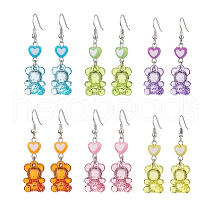 6Pairs 6 Colors Acrylic Dangle Earrings EJEW-JE05958-1