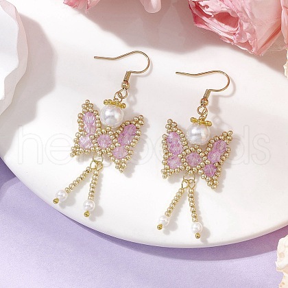 Butterfly Faceted Bicone Glass Beads Snowflake Dangle Earrings EJEW-MZ00429-04-1
