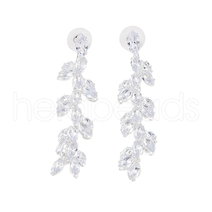 Brass Micro Pave Cubic Zirconia Stud Earrings EJEW-B046-16P-1