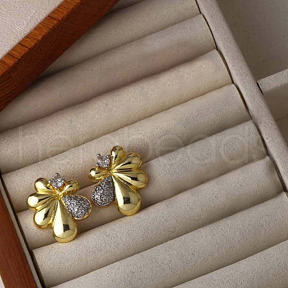Brass Micro Pave Clear Cubic Zirconia Stud Earrings EJEW-U059-01B-GP-1