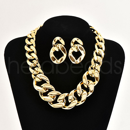 Alloy & CCB Plastic Curb Chain Necklace & Stud Dangle Earrings Sets FS-WG734CE-02-1