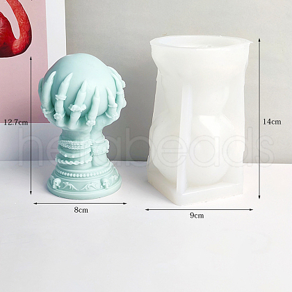 Witch Hand with Crystal Ball  DIY Candle Silicone Statue Molds CAND-PW0007-031A-1