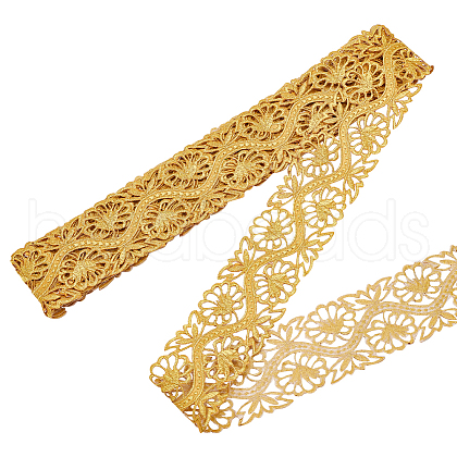 4M Iron on/Sew on Polyester Flower Lace Ribbon OCOR-WH0088-48B-1