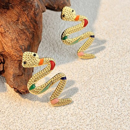 304 Stainless Steel Enamel Stud Earrings EJEW-Z116-02G-1